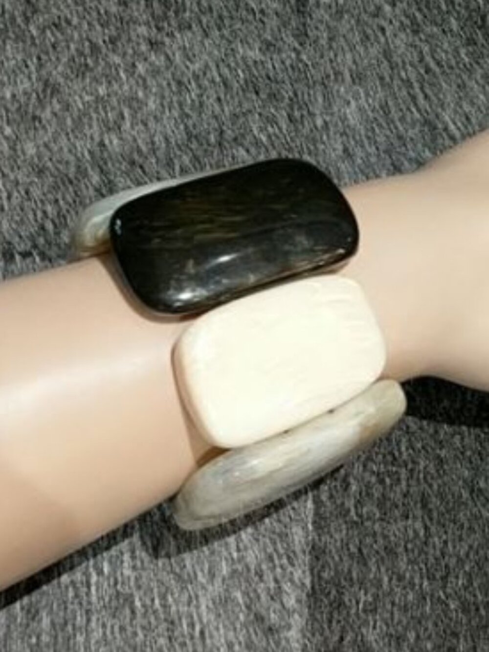 Handmade Oversized Polished Black and Tan Tagua Seed Stretch Bracelet